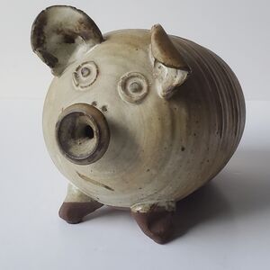 Vintage Handmade Folk Art Pottery Ceramic Pig Piggy Bank